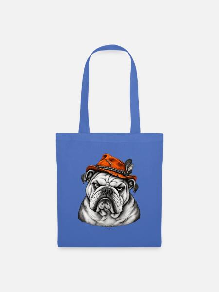 Bulldog im Orange Hut – Retro Flair - Stoffbeutel - Hellblau