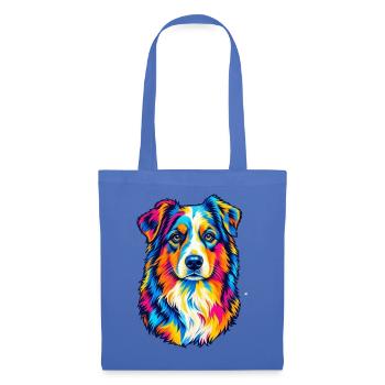 Bunter Australian Shepherd – Pop-Art-Aussie-Hund - Stoffbeutel - Hellblau - Vorne