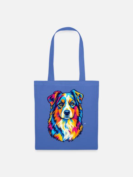 Bunter Australian Shepherd – Pop-Art-Aussie-Hund - Stoffbeutel - Hellblau