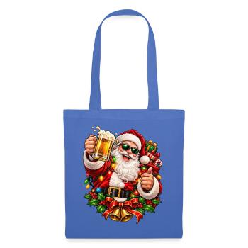 Fröhlicher Santa mit Bier und Geschenken - Stoffbeutel - Hellblau - Vorne
