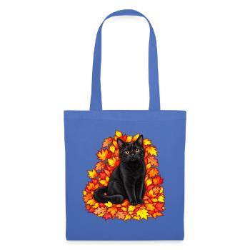 Schwarze Katze im Herbstlaub - Stoffbeutel - Hellblau - Vorne
