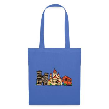 Trier Skyline im bunten Wachsmalstil - Stoffbeutel - Hellblau - Vorne