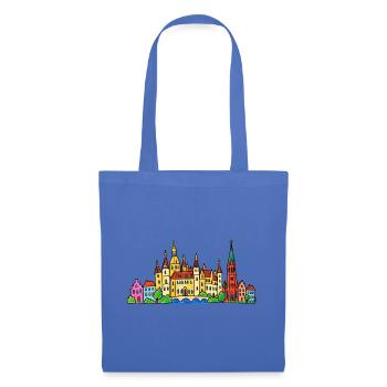 Schwerin Skyline im bunten Wachsmalstil - Stoffbeutel - Hellblau - Vorne