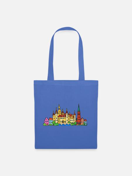 Schwerin Skyline im bunten Wachsmalstil - Stoffbeutel - Hellblau