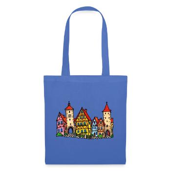 Rothenburg Skyline im bunten Wachsmalstil - Stoffbeutel - Hellblau - Vorne