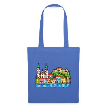 Passau Skyline im bunten Wachsmalstil - Stoffbeutel - Hellblau - Vorne