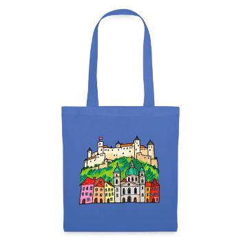 Salzburg Skyline im bunten Wachsmalstil - Stoffbeutel - Hellblau - Vorne