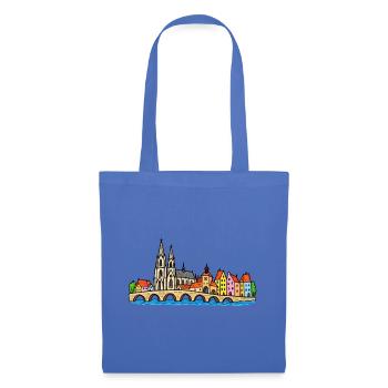 Regensburg Skyline im bunten Wachsmalstil - Stoffbeutel - Hellblau - Vorne