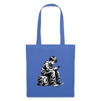Monochromes Jugendportrait am Handy - Stoffbeutel - Hellblau - Vorne