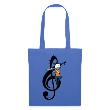 Flötenleben – T-Shirt mit Flötist mit Violinschlüssel - Stoffbeutel - Hellblau - Vorne