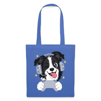 Gaming Border Collie mit Headset und Controller - Stoffbeutel - Hellblau - Vorne