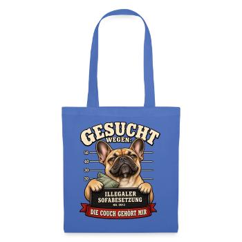 Französische Bulldogge - Polizeifoto - Stoffbeutel - Hellblau - Vorne