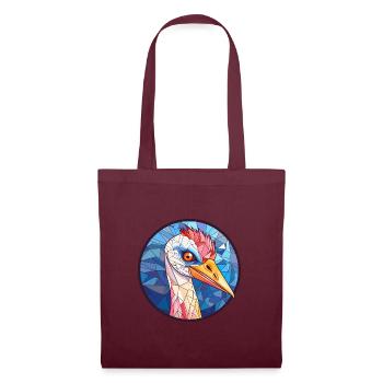 Kranich-Buntglas-Cartoon-Kawaii-Tier - Stoffbeutel - Burgunderrot - Vorne