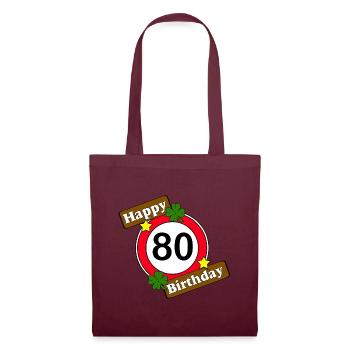80. Geburtstag , Happy Birthday 80 (25) - Stoffbeutel - Burgunderrot - Vorne