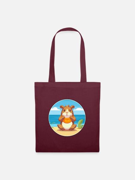 Meerschweinchen Karikatur Yoga Strand Sommer Illustration - Stoffbeutel - Burgunderrot