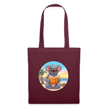 Koala Niedliche Lustige Karikatur Kawaii Buch Strand - Stoffbeutel - Burgunderrot - Vorne