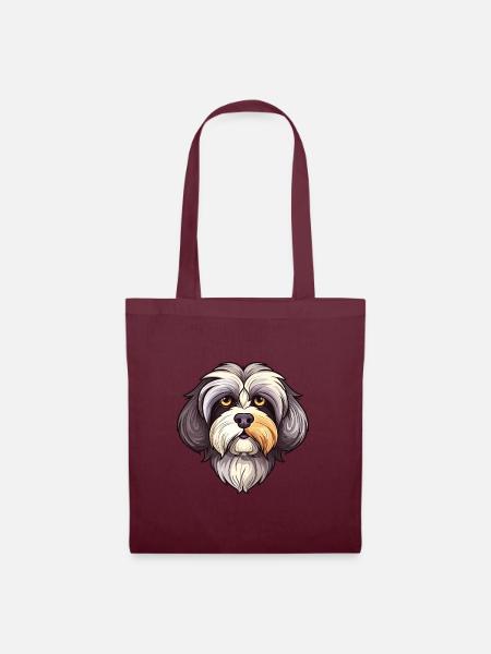 Havaneser Hund Rasse Aquarell Karikatur Kawaii Farbe - Stoffbeutel - Burgunderrot