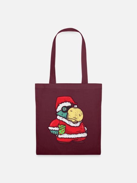 Verrückter Weihnachtsmann Papagei - Stoffbeutel - Burgunderrot
