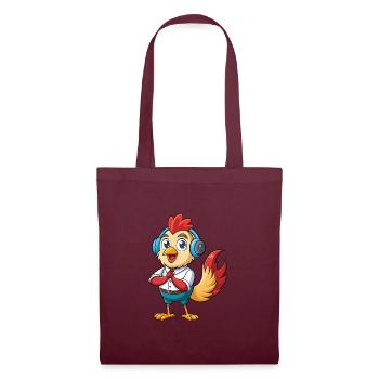 Coq Drôle Dessin Animé Personnage Casque Musique - Sac en tissu - bordeaux - Devant