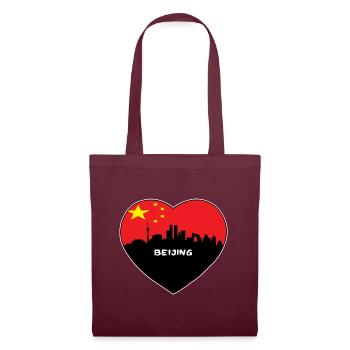 Peking-China-Flaggen-Skyline-Reise-Souvenir - Stoffbeutel - Burgunderrot - Vorne