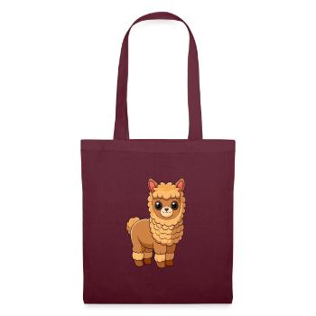 Alpaka Niedliche Maskottchen Zeichentrickfigur Kawaii - Stoffbeutel - Burgunderrot - Vorne