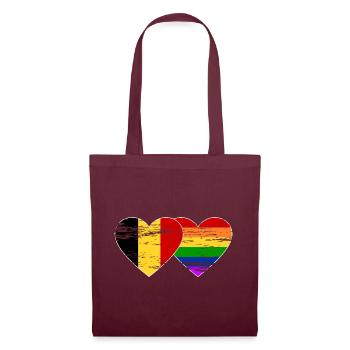 Belgien Regenbogen Flagge used - Stoffbeutel - Burgunderrot - Vorne