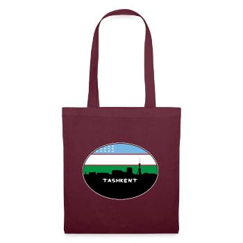 Taschkent Usbekistan Flagge Skyline Silhouette Reisen - Stoffbeutel - Burgunderrot - Vorne