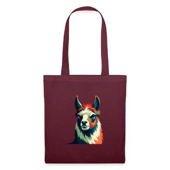 Lama Zeichentrickfigur Buntes Haustier Tier - Stoffbeutel - Burgunderrot - Vorne