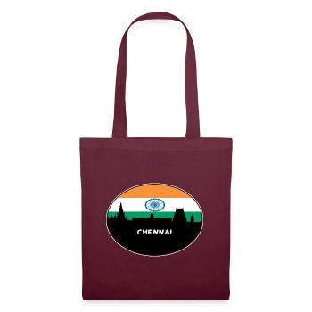 Chennai Indien Flagge Skyline Silhouette Reisen - Stoffbeutel - Burgunderrot - Vorne