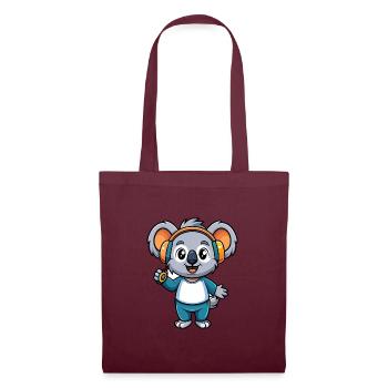 Koala Lustige Cartoon Figur Kopfhörer Musik - Stoffbeutel - Burgunderrot - Vorne