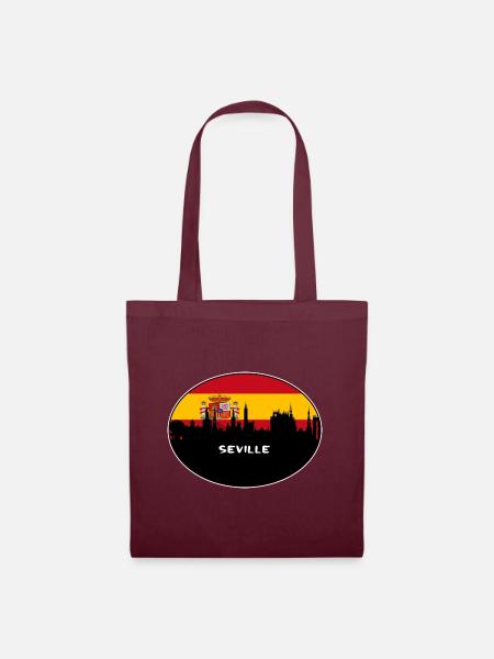 Sevilla Spanien Flagge Skyline Silhouette Reisen - Stoffbeutel - Burgunderrot