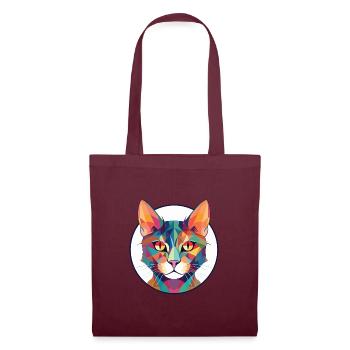 Pixie Bob Katze bunte Aquarell Haustier Illustration - Stoffbeutel - Burgunderrot - Vorne