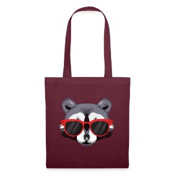 Waschbär mit roter Sonnenbrille - Cooler Typ - Stoffbeutel - Burgunderrot - Vorne