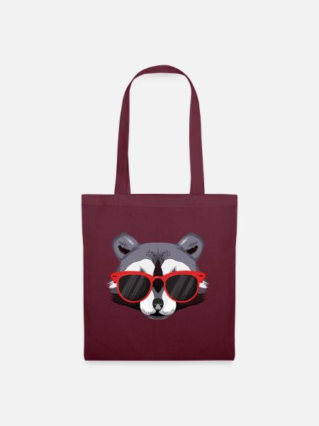 Waschbär mit roter Sonnenbrille - Cooler Typ - Stoffbeutel - Burgunderrot