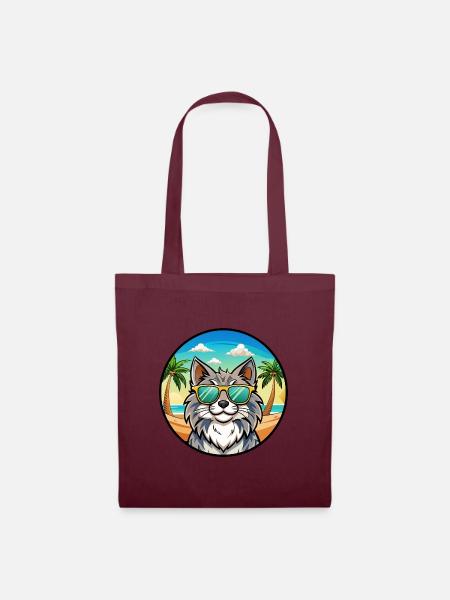 Norwegische Waldkatze Rasse Cartoon Sonnenbrille Strand - Stoffbeutel - Burgunderrot