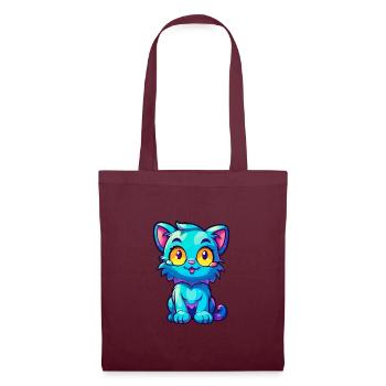 Katze buntes Aquarell Cartoon Kawaii Tier - Stoffbeutel - Burgunderrot - Vorne