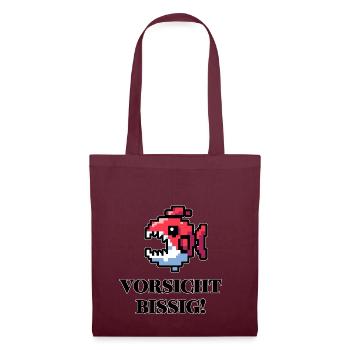 Vorsicht Bissig - Lustiges Fisch Design - Stoffbeutel - Burgunderrot - Vorne
