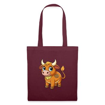 Stier Niedliche Maskottchen Zeichentrickfigur Kawaii - Stoffbeutel - Burgunderrot - Vorne