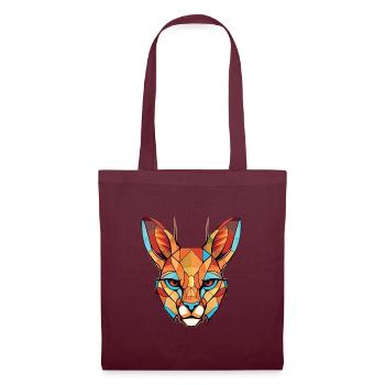 Bunte Aquarell-Tierillustration von Caracal - Stoffbeutel - Burgunderrot - Vorne