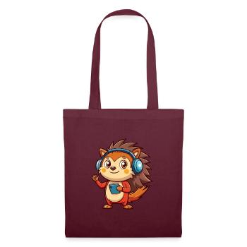 Hedgehog Funny Cartoon Character Headphone Music - Tote Bag - burgundy - Front