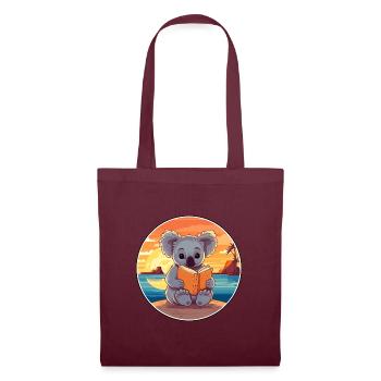 Koala Niedliche Lustige Karikatur Kawaii Buch Strand - Stoffbeutel - Burgunderrot - Vorne