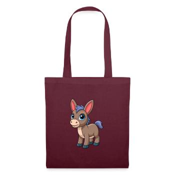 Donkey Cute Mascot Cartoon Character Kawaii - Tote Bag - burgundy - Front
