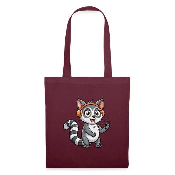 Lemur Lustige Zeichentrickfigur Kopfhörer Musik - Stoffbeutel - Burgunderrot - Vorne