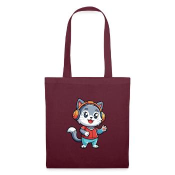 Katze Lustige Cartoon Figur Kopfhörer Musik - Stoffbeutel - Burgunderrot - Vorne