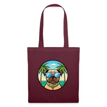 Mops Hund Rasse Cartoon Sonnenbrille Strand - Stoffbeutel - Burgunderrot - Vorne