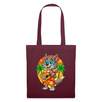 Funny Wolf Cartoon Summer Beach Sunglasses Guitar - Tote Bag - burgundy - Front