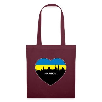 Flaggen-Skyline-Reise-Andenken Charkiws Ukraine - Stoffbeutel - Burgunderrot - Vorne