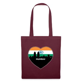 Mumbai Indien Flagge Skyline Reise Souvenir - Stoffbeutel - Burgunderrot - Vorne