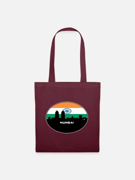 Mumbai, Indien, Flagge, Skyline, Silhouette, Travel - Stoffbeutel - Burgunderrot