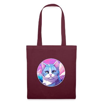 Russische blaue Katze bunte Karikatur Aquarell Illus - Stoffbeutel - Burgunderrot - Vorne